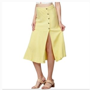 Free People yellow linen blend midi skirt size 8